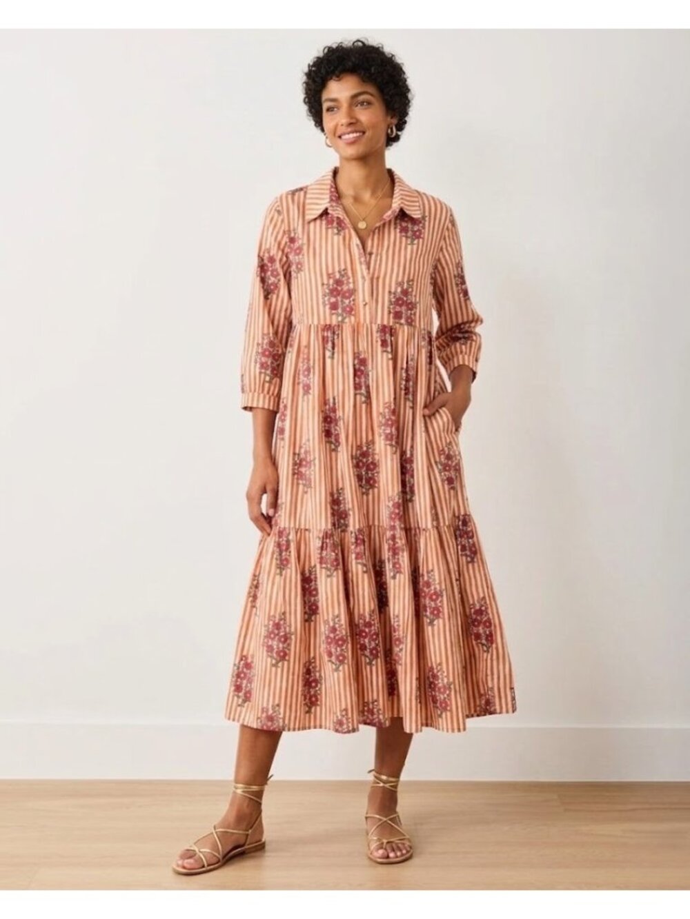 NWT Printfresh Juniper Midi in Wildflower Stripes Floral Cotton Dress L